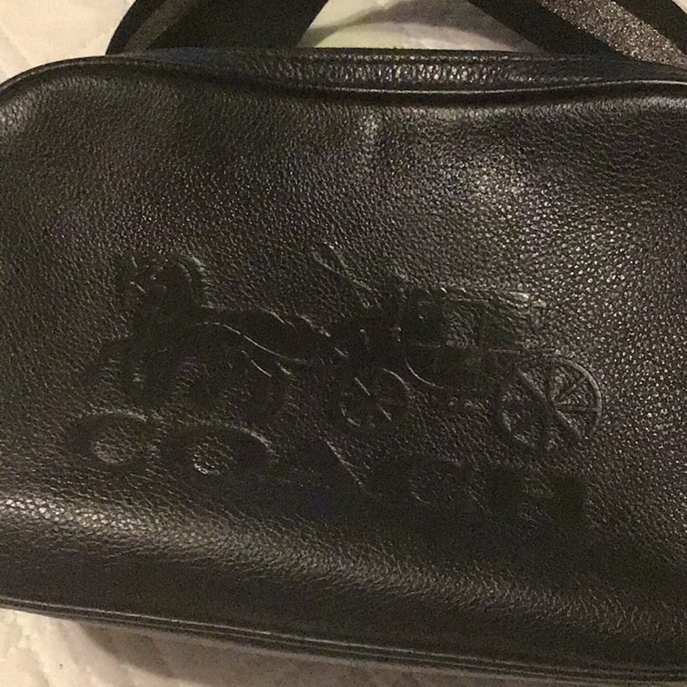 Coach Black Pebbled Leather Embossed Logo Crossbody - Picture 2 of 10